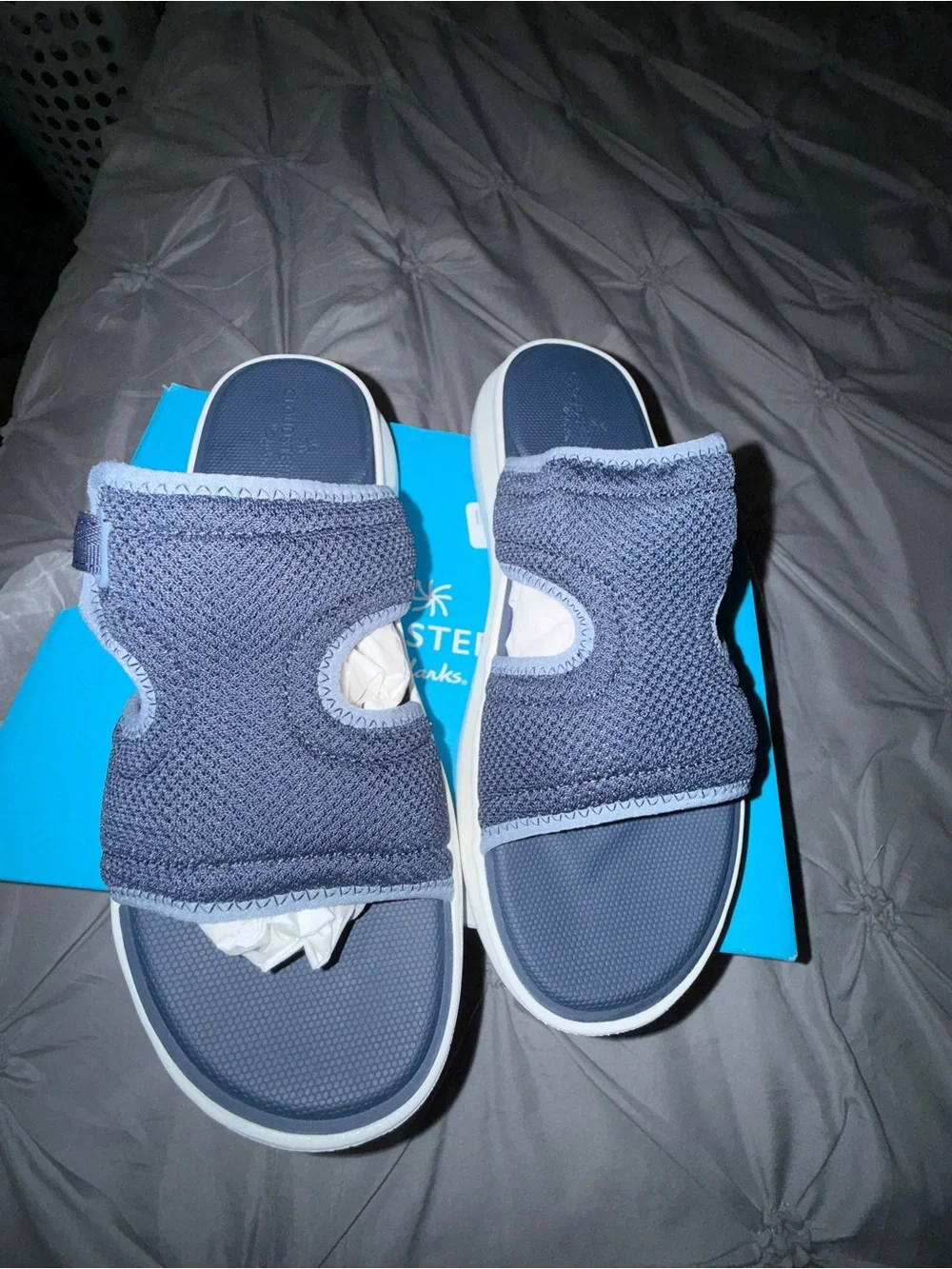Cloudsteppers by Clarks Navy and white Slip-On PillowSoft Slide Sandal